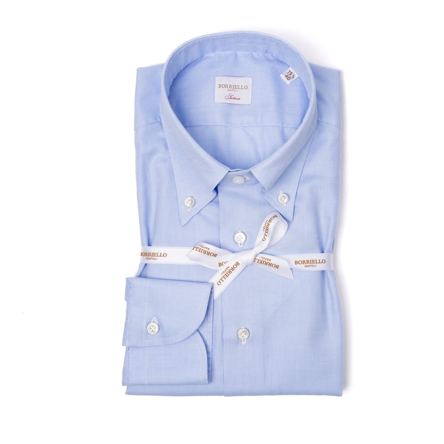 Hellblaues Hemd "Oxford Super" mit Button Down Kragen und Sportmanschette - Handarbeit